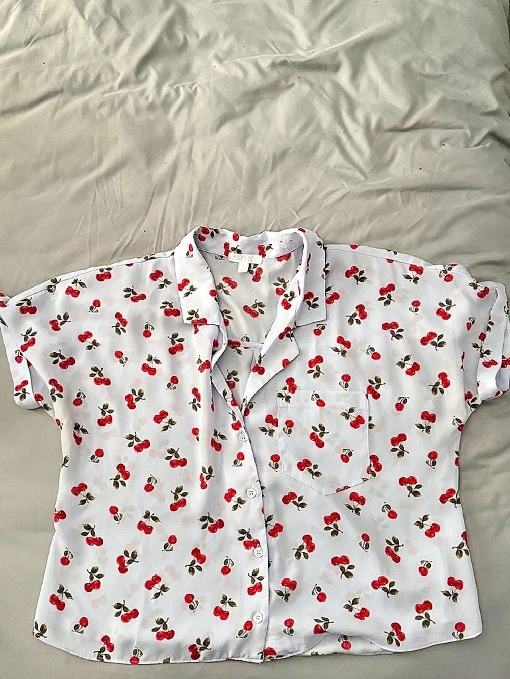 Light blue with cherries button down